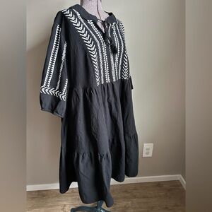 Bloomchic Black and White tiered Embroidered Women's Dress tassle boho Bohemian